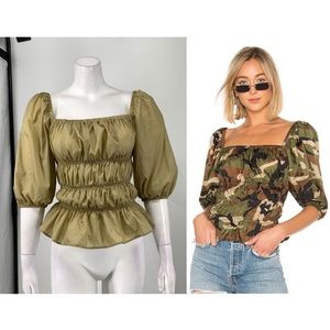 NEW LPA Shirred Top in Dusty Green Ruched Blouse I12